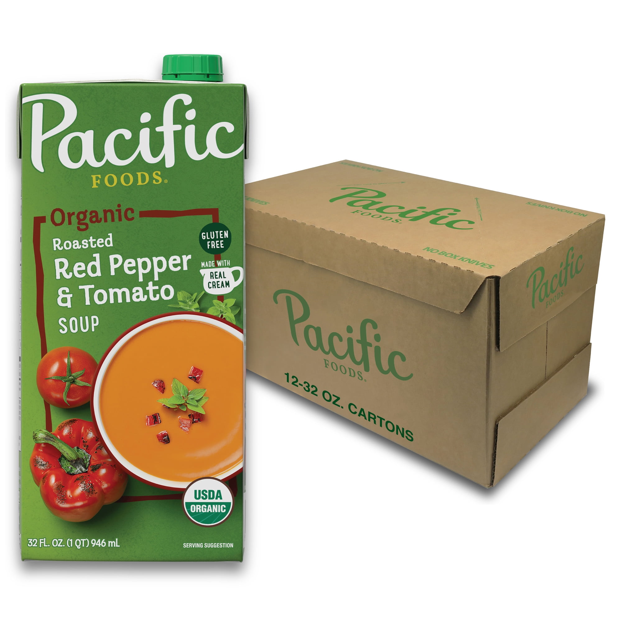 (12 pack) Pacific Foods Organic Roasted Red Pepper and Tomato Soup, 32 oz Carton