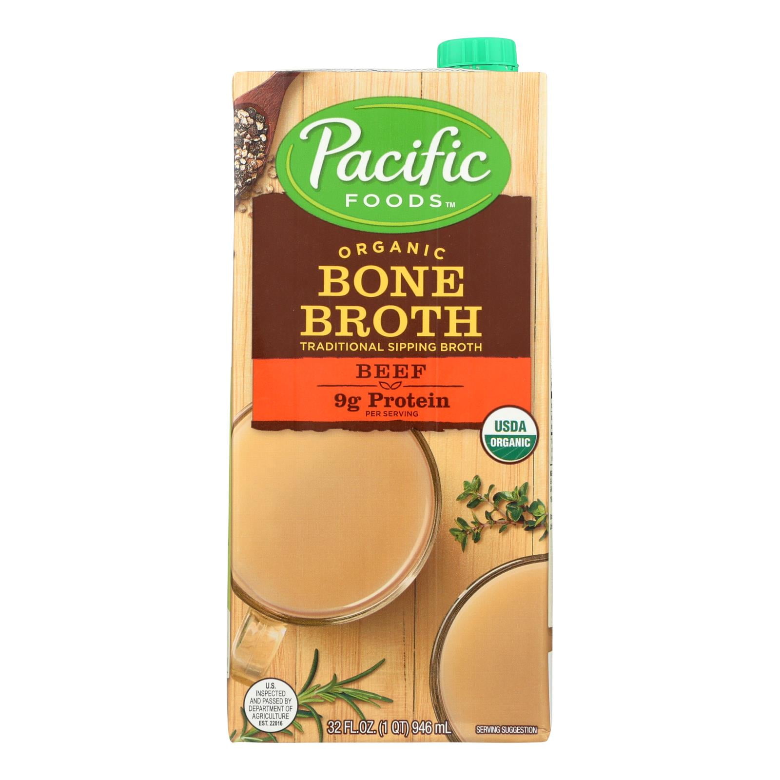 (12 Pack) Pacific Natural Foods Organic Beef Bone Broth, 32 Fl Oz Carton