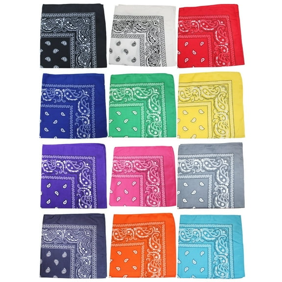 12 Pack Paisley Design Polyester Bandanas Great for Events, Crafts, Wear (Mix)