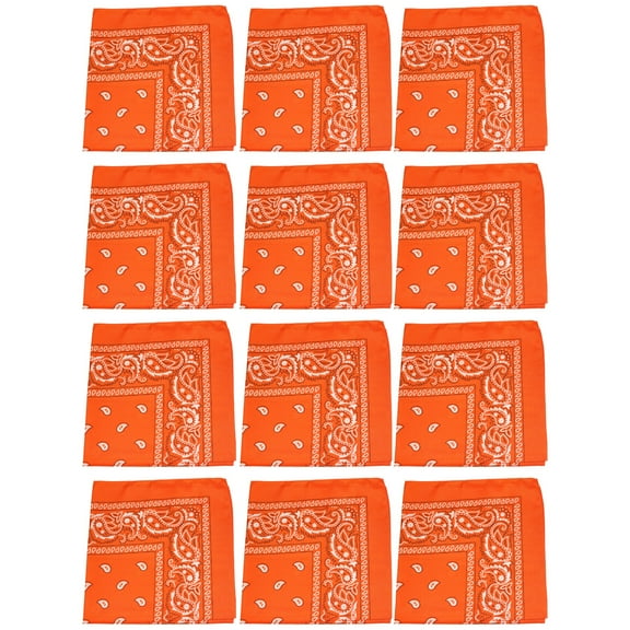 12 Pack Paisley Design Polyester Bandanas Great for Events, Crafts, Wear (Orange)