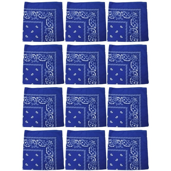 12 Pack Paisley Design Polyester Bandanas Great for Events, Crafts, Wear (Royal