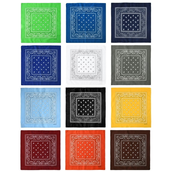 12 Pack Paisley Pattern Bandanas Headband Multipurpose for Men Women 22 x 22 - Assorted Group 1
