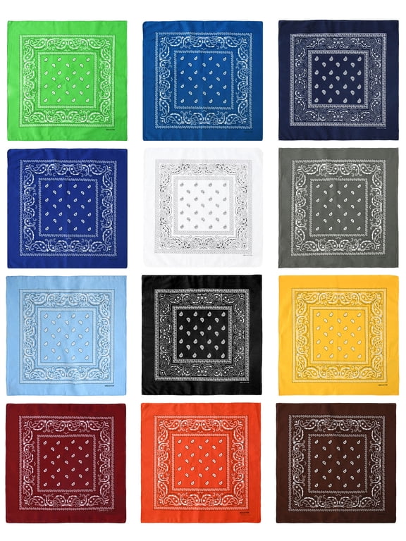 12 Pack Paisley Pattern Bandanas Headband Multipurpose for Men Women 22 x 22 - Assorted Group 1