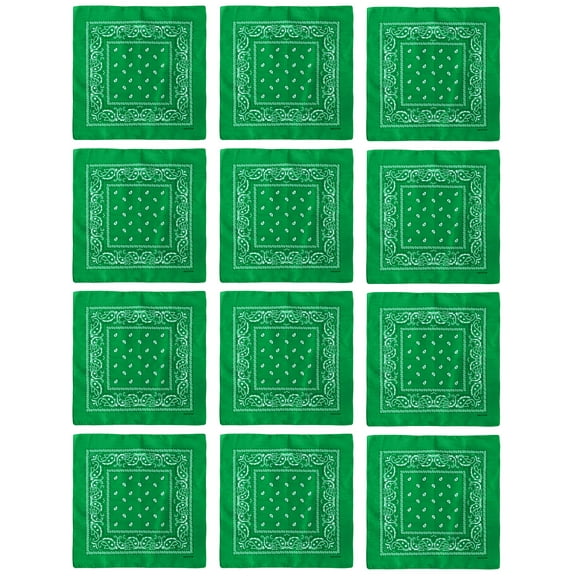 12 Pack Paisley Pattern Bandanas Headband Multipurpose for Men Women 22 x 22 - Kelly Green