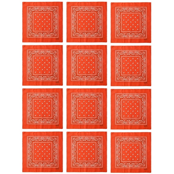 12 Pack Paisley Pattern Bandanas Headband Multipurpose for Men Women 22 x 22 - Orange
