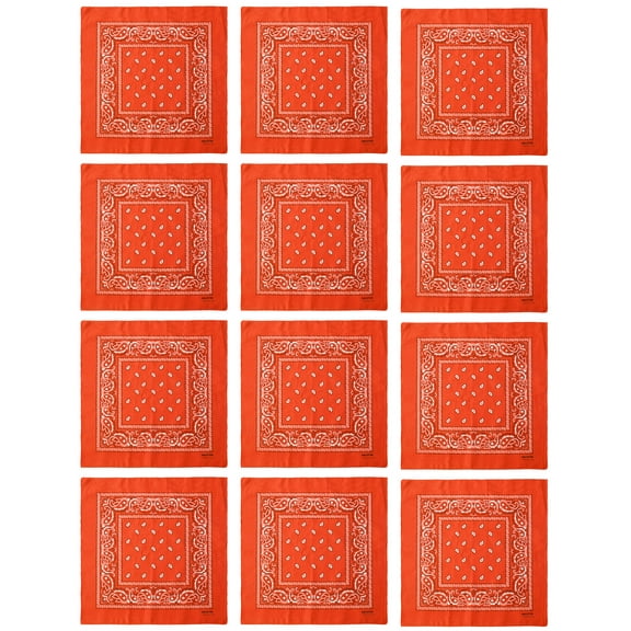 12 Pack Paisley Pattern Bandanas Headband Multipurpose for Men Women 22 x 22 - Orange
