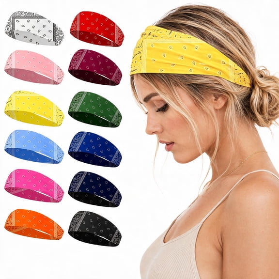 12 Pack Paisley Printed Criss Cross Headbands for Women, Wide Elastic Workout Headbands, Boho Sweat Wicking Hair Bands for Yoga Fitness Skincare