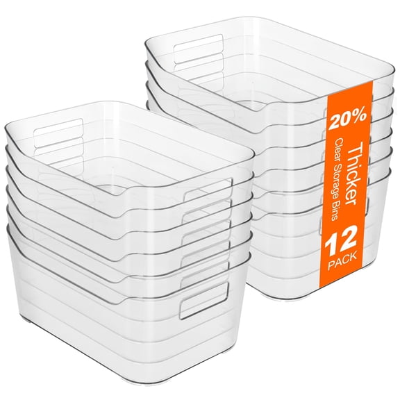 12 Pack Pantry Storage Bins For Kitchen Cabinet Clear Plastic Organizer Bathroom Containers Home Edit Drawer Under Sink Fridge