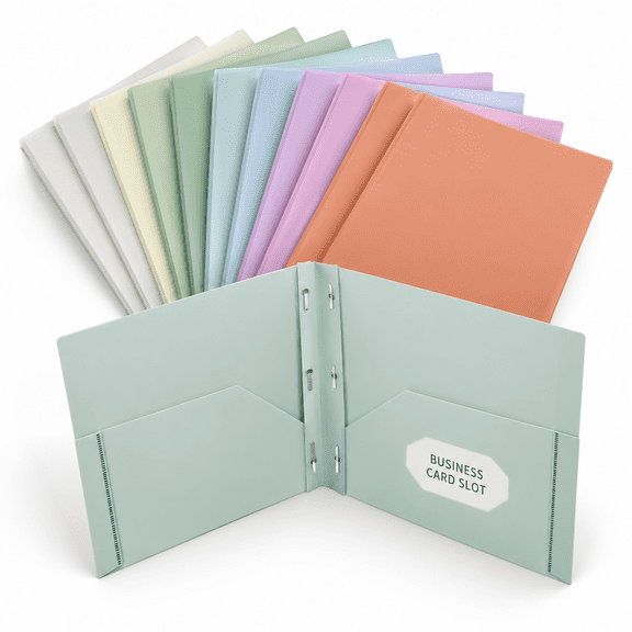 12 Pack Pastel Plastic Pocket Folders With Prongs For Letter Size Paper