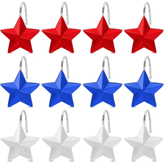 12 Pack Patriotic Star Shower Curtain Hooks Red White Blue