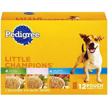 (12 Pack) Pedigree Little Champions Variety Pack Chicken,Turkey, and Chicken & Beef Wet Dog Food, 5.3 Oz