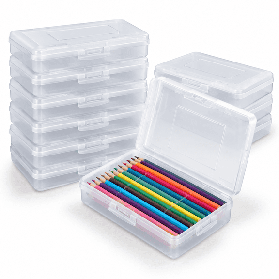 12 Pack Pencil Boxes Bulk Large Plastic Case Clear