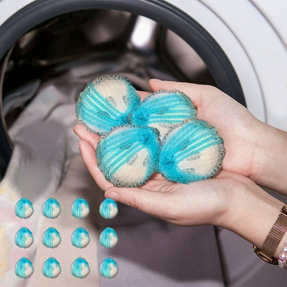12-Pack Pet Hair Remover Laundry Balls, Reusable Lint Remover for Washing Machine, Green Plastic Dryer Balls, Tool for Clothes, 3.5cm/1.37in Diameter