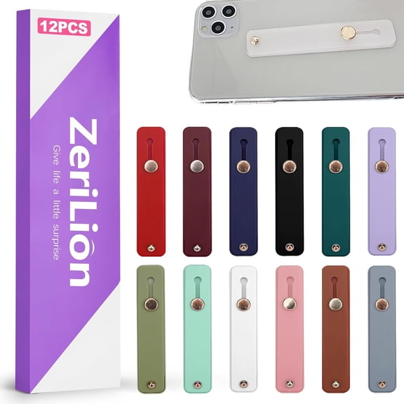 12 Pack Phone Finger Straps - Silicone Grip Loop Holders for Universal Cell Phone Case, Strong Adhesive Loop Strap, Assorted Colors Finger Grip for Back
