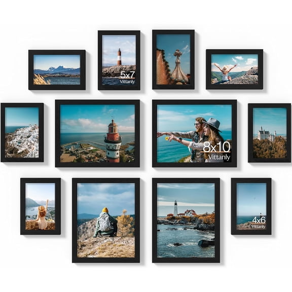 12 Pack Picture Frames Collage Wall Decor for Mounting or Tabletop Display, Gallery Wall Frame Set for Family, Multi Sizes Including 4pcs 8x10, 4pcs 5x7, 4pcs 4x6, Black