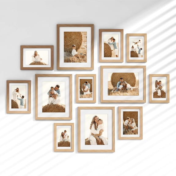 12 Pack Picture s Collage Wall Decor, Gallery Set for Wall Mounting or Tabletop Display, Multi Sizes Including 4pcs 8x10, 4pcs 5x7, 4pcs 4x6, Oak