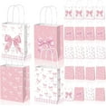 thumbnail image 1 of 12 Pack Pink Bow Bags, Pink Bow Gift Bags with Handles, Coquette Pink Bow Goodie Bags Pink Bow Party Favor Bags, Pink Bow Paper Treat Candy Snack Bags for Girls Birthday Baby Shower Wedding, 1 of 7