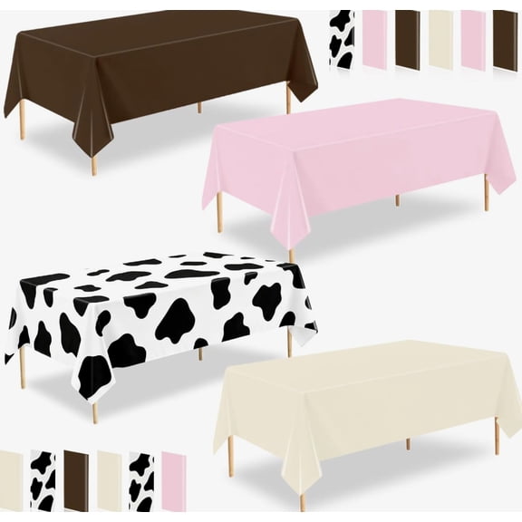 12 Pack Pink Brown Cowgirl Plastic Tablecloth, 54 X Disposable Western Rectangle Table Cover 108 Inch, P06 Pink