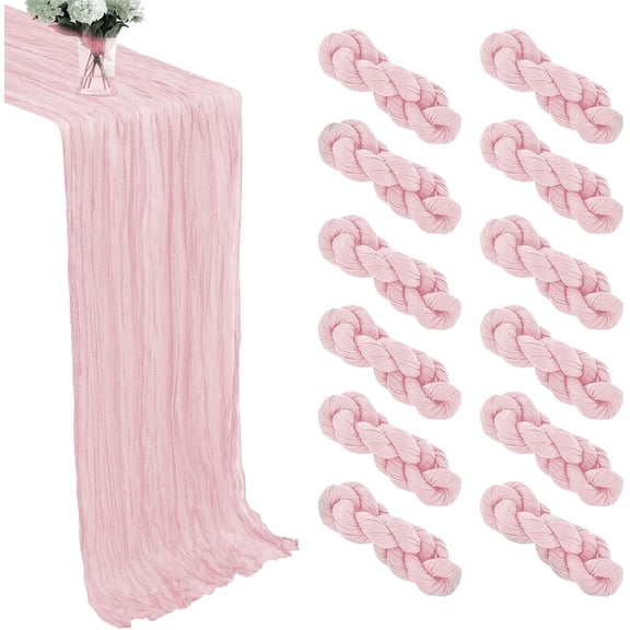 Memorable Pix 120 x 35 Inch Reversible Art Deco Rustic Farmhouse Pink Fabric Table Runners (12 Count)