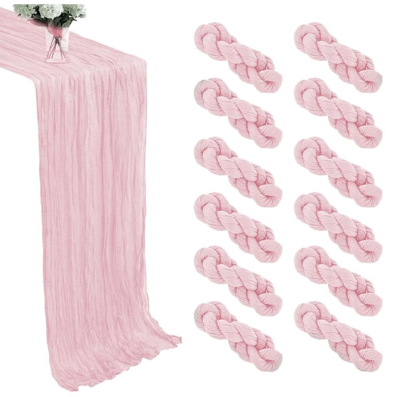 12 Pack Pink Cheesecloth Table Runner 10FT 120 x 35 Inch – Romantic Boho Gauze Table Runners for Wedding, Baby Shower, Bridal Shower, Birthday Party, Rustic Farmhouse and Holiday Decorations
