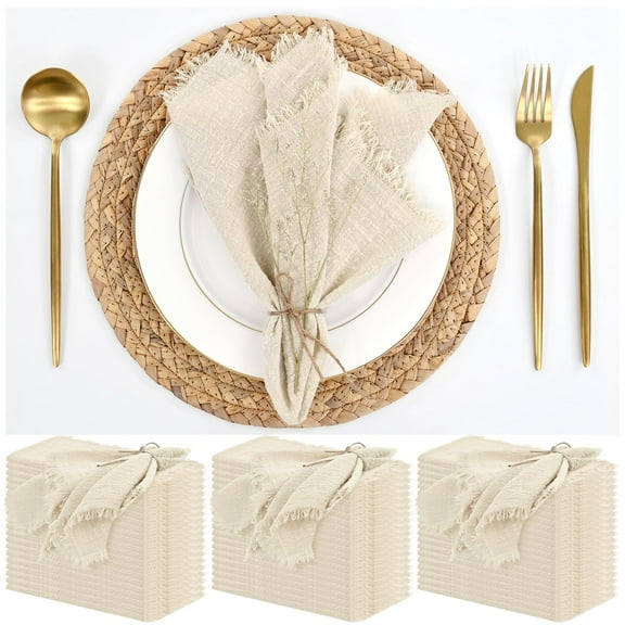 12 Pack Pink Cloth Napkins Cotton Linen Napkins 16 x 16 Inch Pink Napkins Cloth Handmade with Fringe Soft Napkins Cloth Washable Rustic Dinner Napkins Cloth for Wedding Party Dinner Table