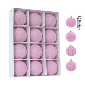 12 Pack Pink Flocked Christmas Ball Ornaments,2.36 Inch Embossed Textured Velvet Hanging Baubles,Assorted 3D Pattern Suede Balls for Christmas Tree,Winter Holiday Xmas Home Party Decor