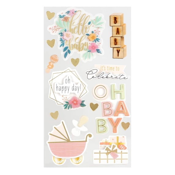 Recollections Pink Hello Baby Stickers, 12 Pack
