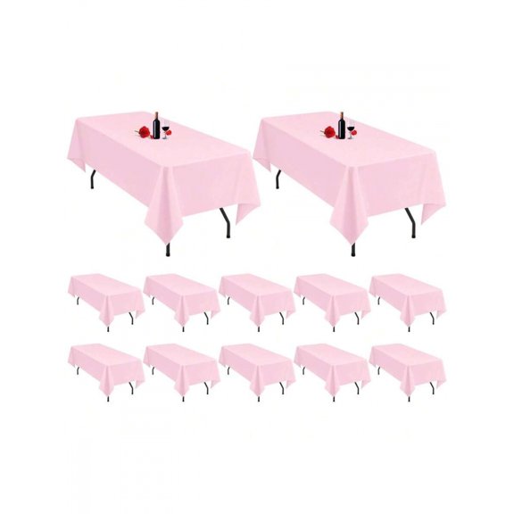 12 Pack Pink Tablecloth 60x126 Inch For 8 Foot Rectangle Tables Stain Resistant Wrinkle Free Washable Polyester