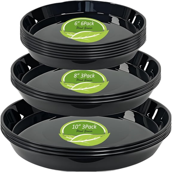 12 Pack Plant Saucer Tray, 6 8 10 inch Plant Saucers for Indoor Outdoor, Heavy Sturdy Plastic Planter Trays, Drainage Drip Water Trays for Flower Pots, Black