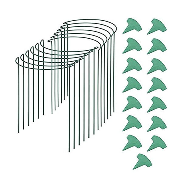 12 Pack Plant Support Stake with 15 Labels, Half Round Metal Garden Plant Stake, Green Plant Support Ring, Border Support with Plant Lables & Plant Clips for Outdoor Indoor Plants, Vegetable, Flowers