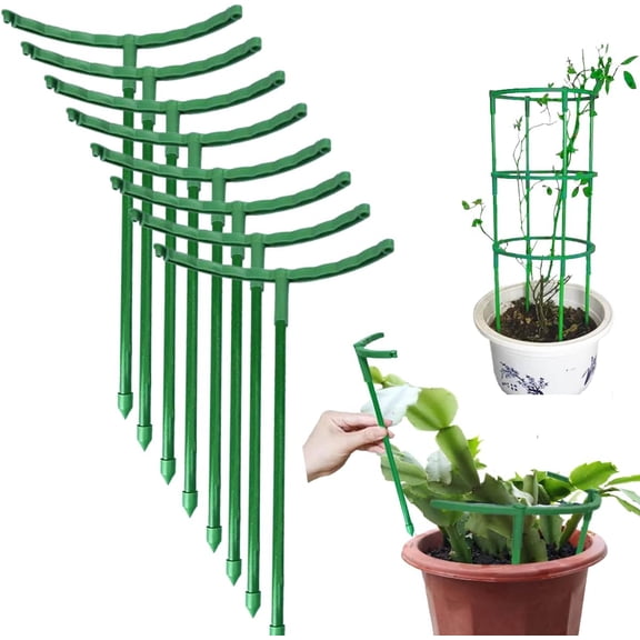 12 Pack Plant Support Stake, Half Round Plant Support Ring Plastic Plant Cage, Flower Pot Climbing Trellis for Clivia, Roses, Hydrangea, Indoor Plants, 5.5" Wide x 9.8" High