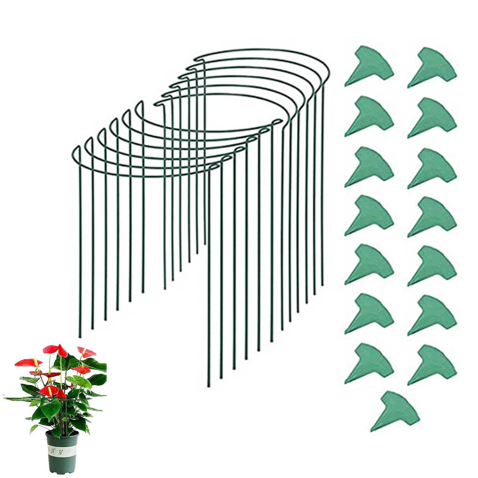 12 Pack Plant Support Stakes, Half Round Metal Peony Cages and Support, 10" W x 16" H Metal Sturdy Garden Plant Support Ring Cage for Potted Plant,Hydrangea,Monstera,Rose Bush