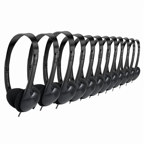 12-Pack Plastic 3.5mm Wired Headphones for Classroom Online Learning - Students and Teens