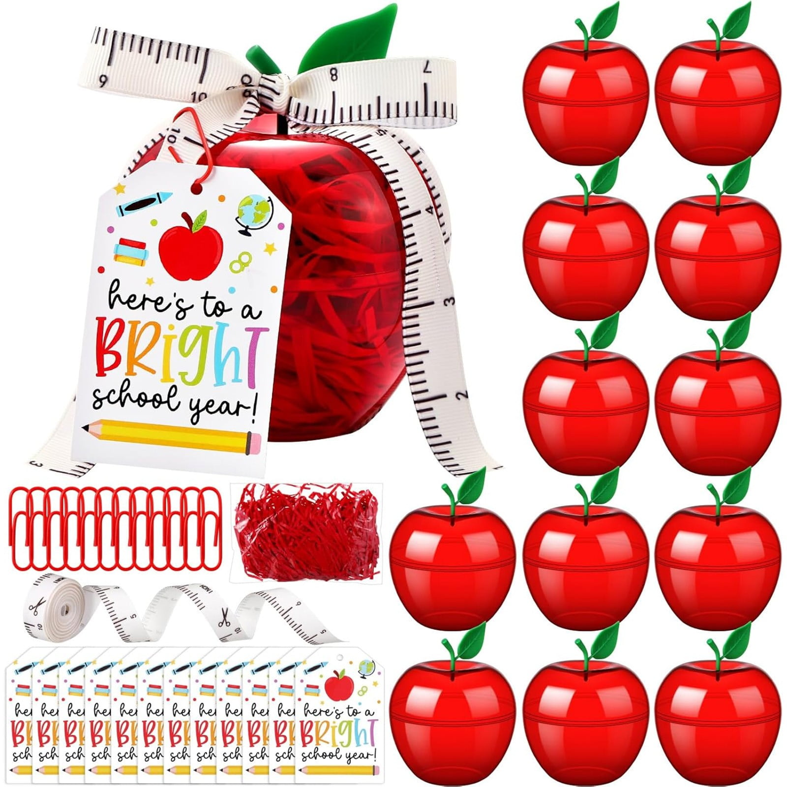 12 Pack Plastic Apple Containers Large Red Apple Decoration Teacher Apple Container Candy Jar Toy Gift Filling Containers for Party Wedding Graduations Christmas Decorations Party Supplies