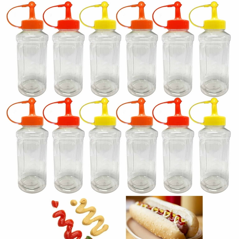 12 Pack Plastic Condiment Squeeze Bottles Twist Cap 10oz Sauce Ketchup Oil BBQ, White