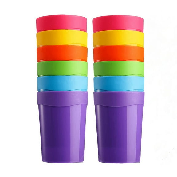 12 Pack Plastic Drinking Cups, 13.7 Oz Small Plastic Cups Plastic Tumblers, Reusable Unbreakable Rainbow Cups Juice Tumblers, BPA-Free Cups, Dishwasher Safe, 6 Colors