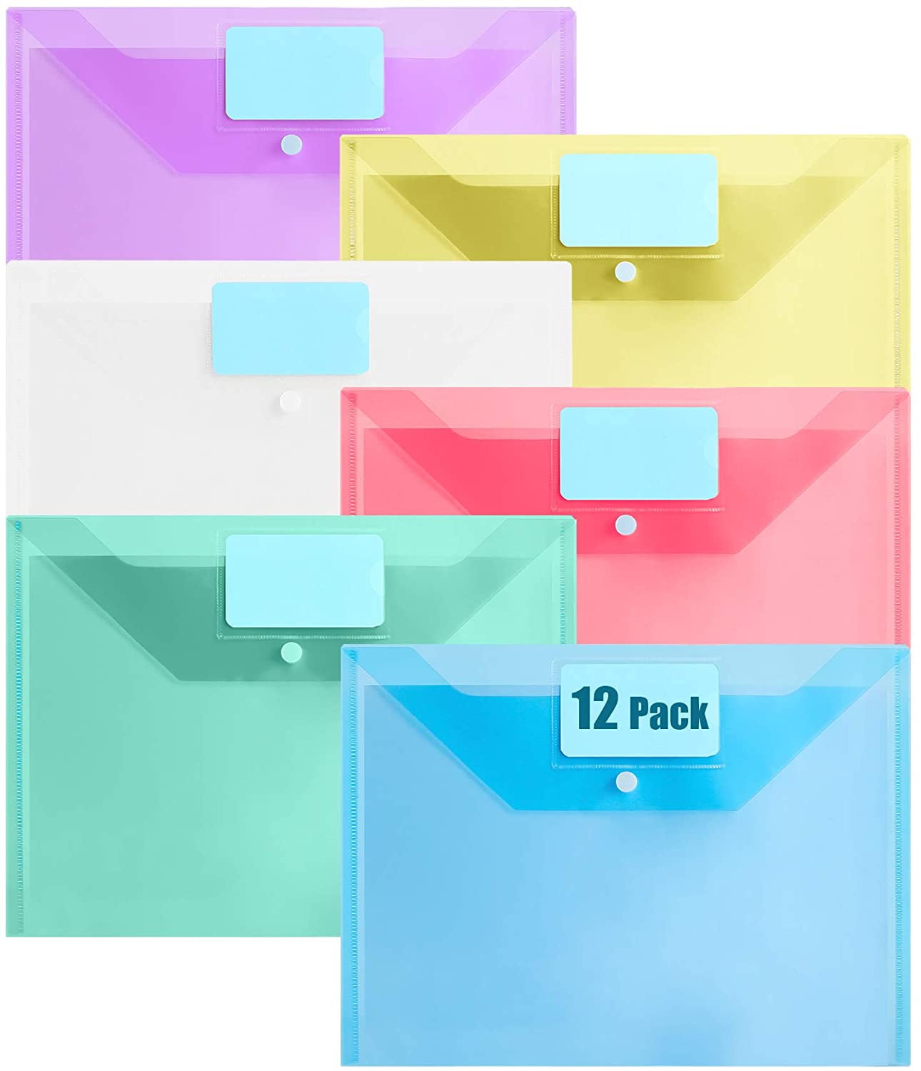 12 Pack Plastic Envelopes Filing Envelopes, File Folders with Pockets