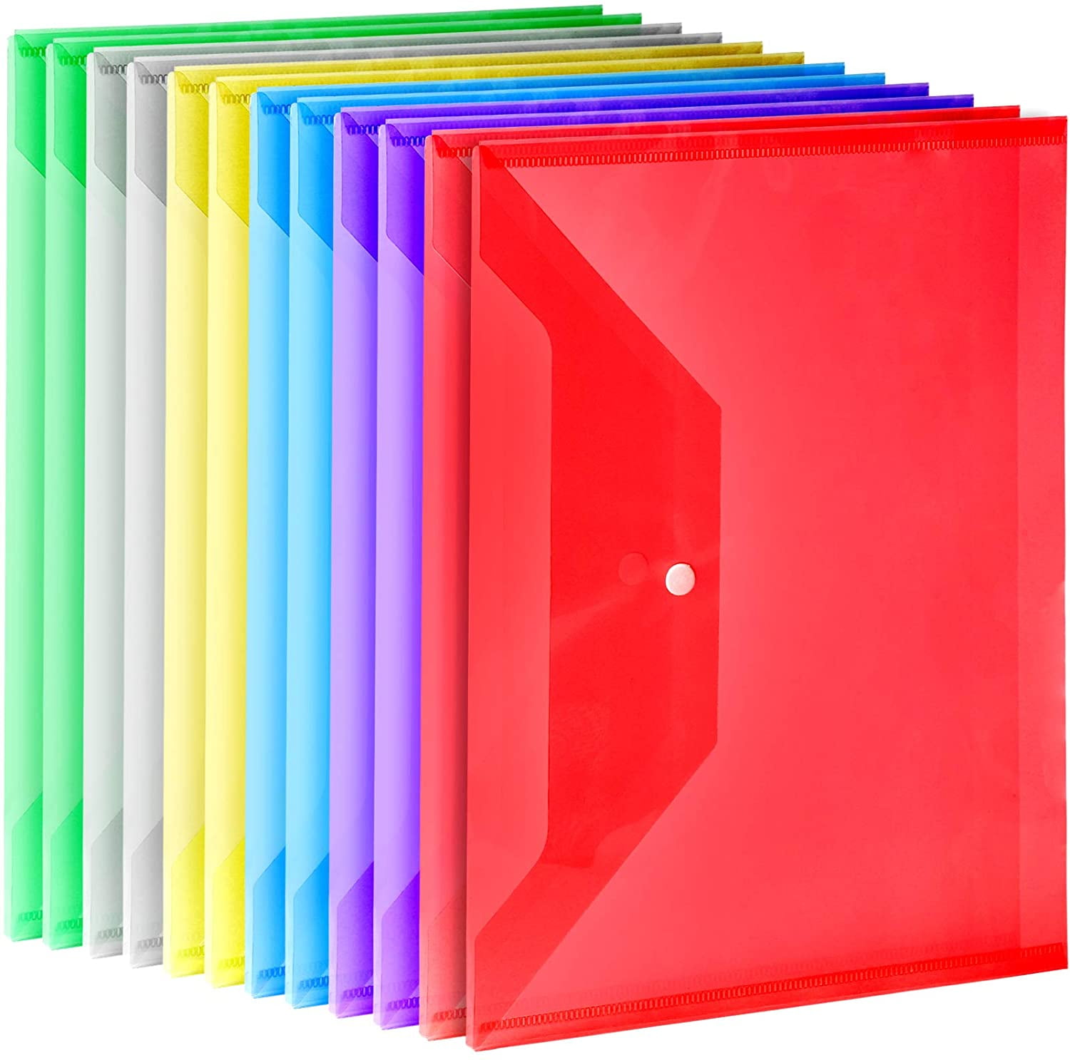 12 Pack Plastic Envelopes Poly Envelopes,A4 Clear File Bags Document Folders Document Organizers with Snap Button for Document Stationery Tools Organization, in 6 Assorted Colors