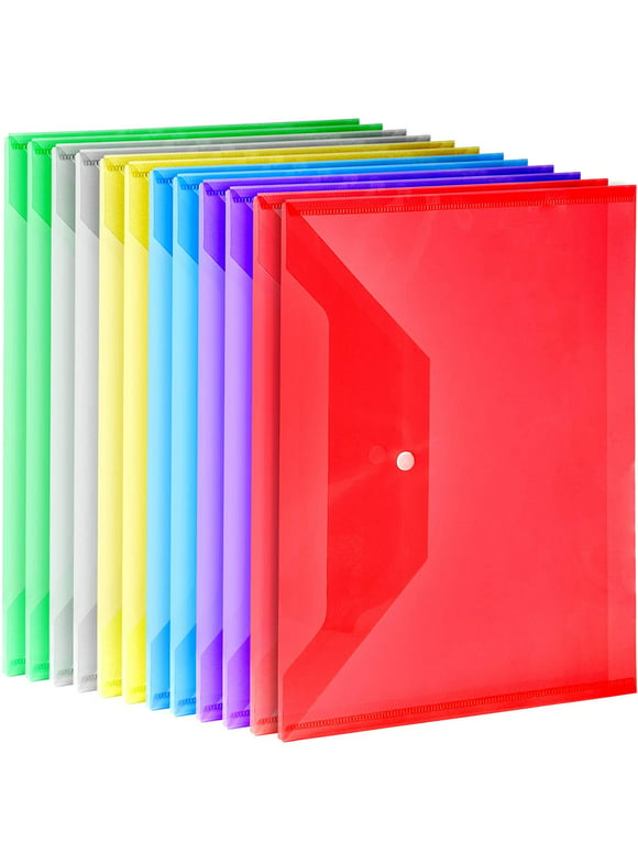 12 Pack Plastic Envelopes Poly Envelopes,A4 Clear File Bags Document Folders Document Organizers with Snap Button for Document Stationery Tools Organization, in 6 Assorted Colors