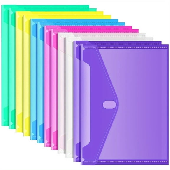 12 Pack Plastic Envelopes, Poly Envelopes, Heavy Duty File Folders, Clear Folders with Pockets, Folders for Documents Letter A4 Size, Filing Folders, Travel Bags, Office Paper Storage