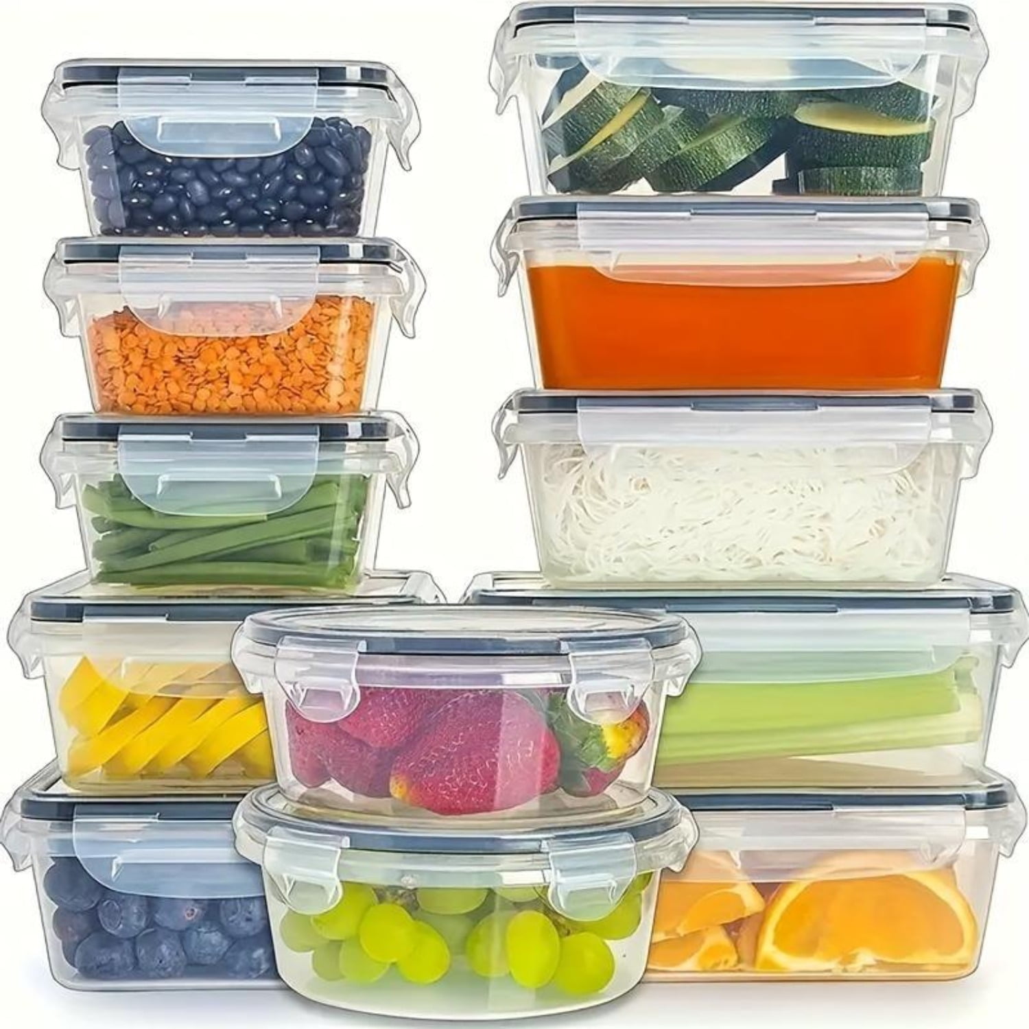12-Pack Plastic Food Storage Containers with Lids, Leakproof Lock & Airtight Seal for Meal Prep, Lunch Sorting, Kitchen Organization & Pantry Storage (Dishwasher Safe, Stackable)