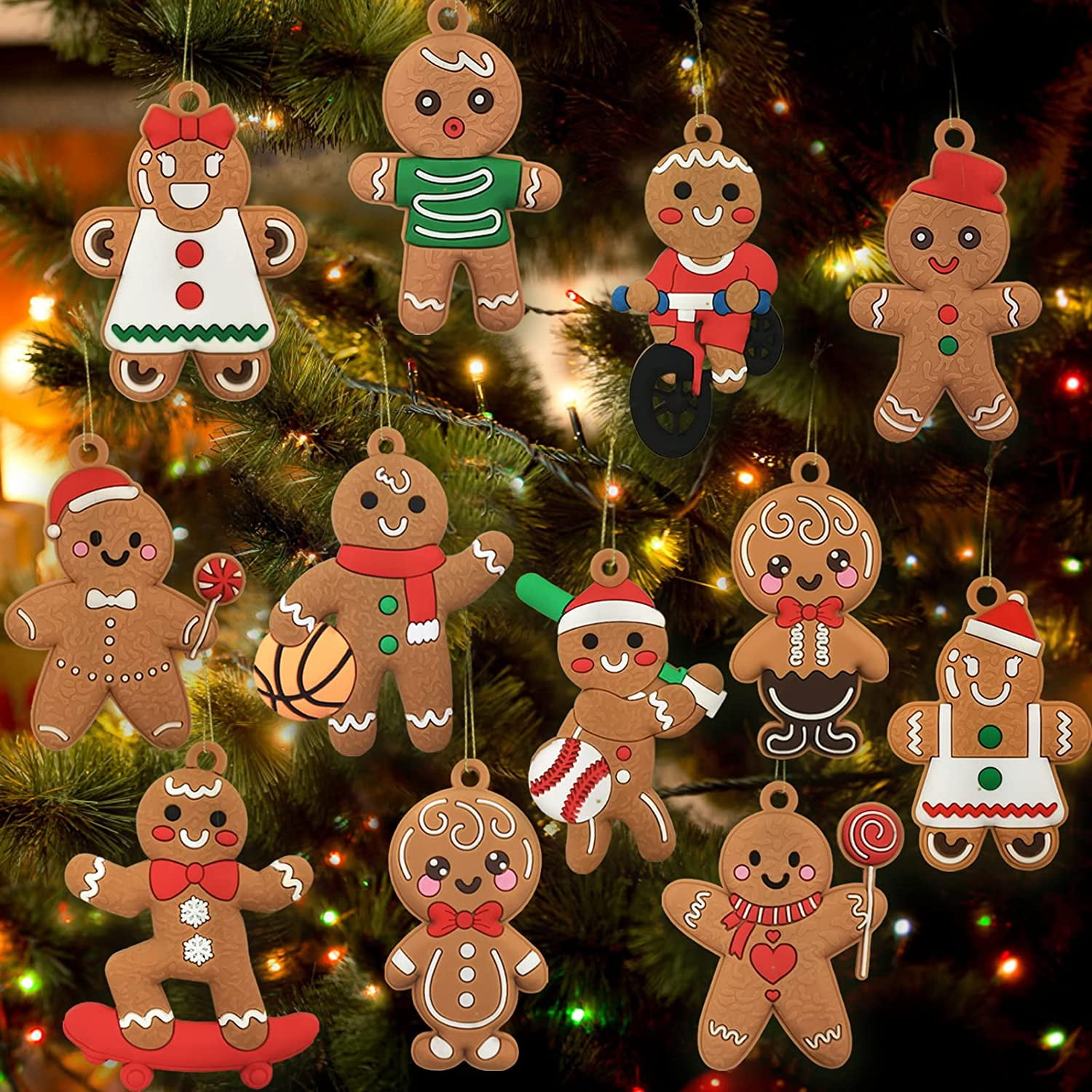 12Pack Plastic Gingerbread Man Christmas Tree Ornaments 3 Inch