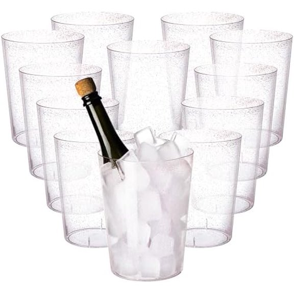 12 Pack Plastic Ice Bucket For Parties, Rose Gold Glitter Clear Wine Cooler for Wedding, Good as One Large Champagne Chiller Or Classic Wine Bottle Chiller