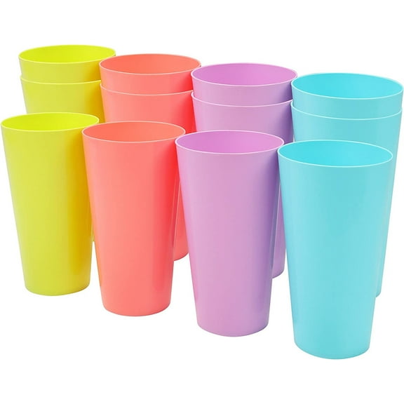 12 Pack Plastic Kids Cups,Casewin 9 Oz Drinking Cups for Kids, Colorful Juice Tumbles, BPA-free Reusable Cups for Party, Christmas, Holiday, Dishwasher Safe