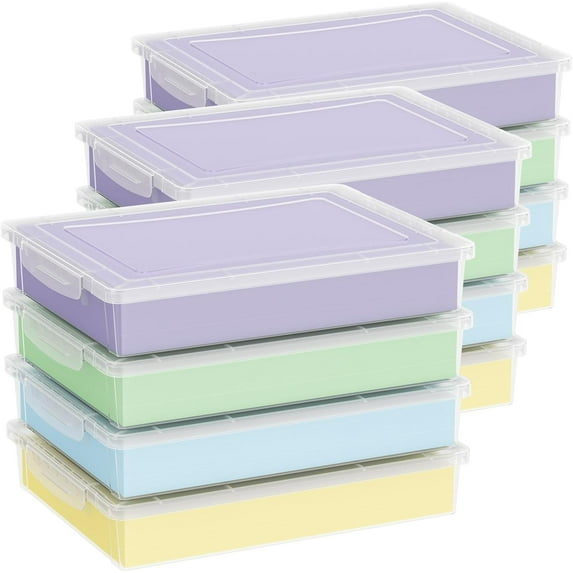 12 Pack Plastic Multi-Purpose Storage Box with Latching Lids, Clear A4, 8.5" x 11" Letter Size Paper Storage, Storage Containers for Board Game, Craft, Document, Magazine, Art Supplies