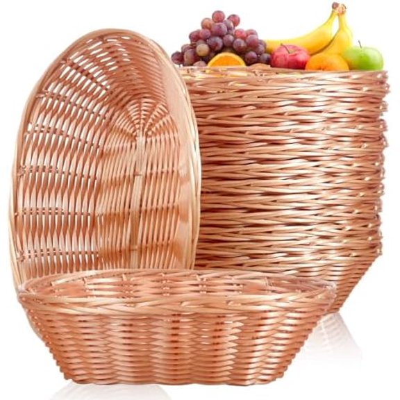 12 Pack Plastic Oval Woven Baskets,10"L x 6"W x 3"H Inch Small Bread and Fruit Baskets for Food Storage,Serving,Gift Packaging, Kitchen,and Restaurant Display or Storage basket etc.