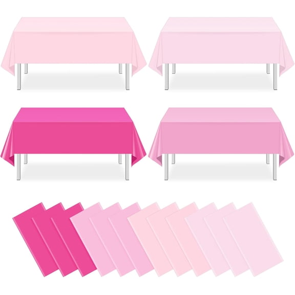 12 Pack Plastic Pink Tablecloths Disposable Pastel Pink Table Cloth Rectangle Table Covers for Valentines Day Bridal Engagement Wedding Galentines Party Decorations,54 x 108 Inch