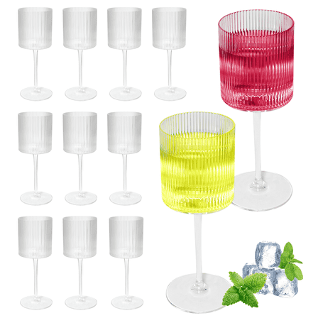 12 Pack Plastic Ribbed Wine Glasses 12oz Plastic Square Wine Glasses with Stem Perfect for Wine Tasting, Weddings, Anniversaries, Christmas, Birthday Gifts