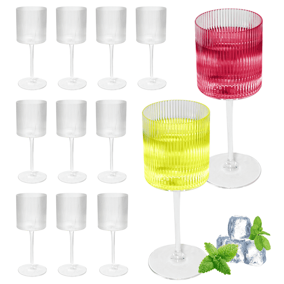 12 Pack Plastic Ribbed Wine Glasses 12oz Plastic Square Wine Glasses with Stem Perfect for Wine Tasting, Weddings, Anniversaries, Christmas, Birthday Gifts