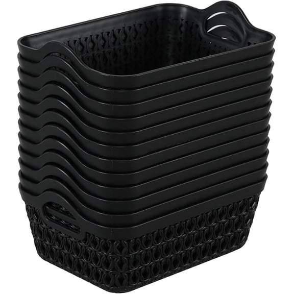 12-Pack Plastic Shallow Storage Baskets Trays, Mini Desktop Basket, Black